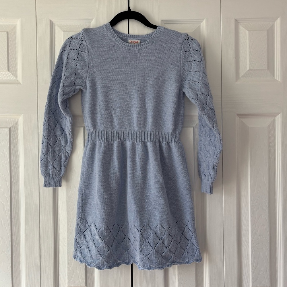Cat & Jack Light Blue Knit Dress with Diamond Lace Sleeves